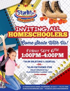 Homeschool Skating events in Newnan, Sharpsburg, and Peachtree City Starlite Family Fun Center