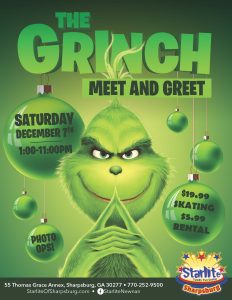 Grinch at Starlite Skating rink december events Sharpsburg Peachtree City Newnan December event 2024